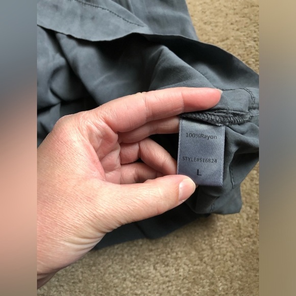 Mustard Seed Women’s L Charcoal Gray Chambray Puffed Sleeve Tiered Pocket Dress - Picture 8 of 11